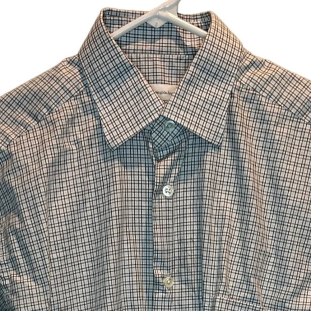 Ermenegildo‎ Zegna Men's 16 35 Comfort Fit Blue Black Micro Check Cotton Shirt